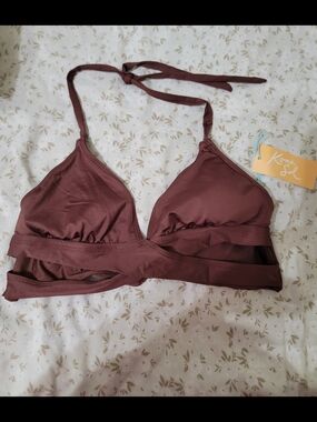 Kona Sol Mauve-Brown Triangle Halter Bikini Top
